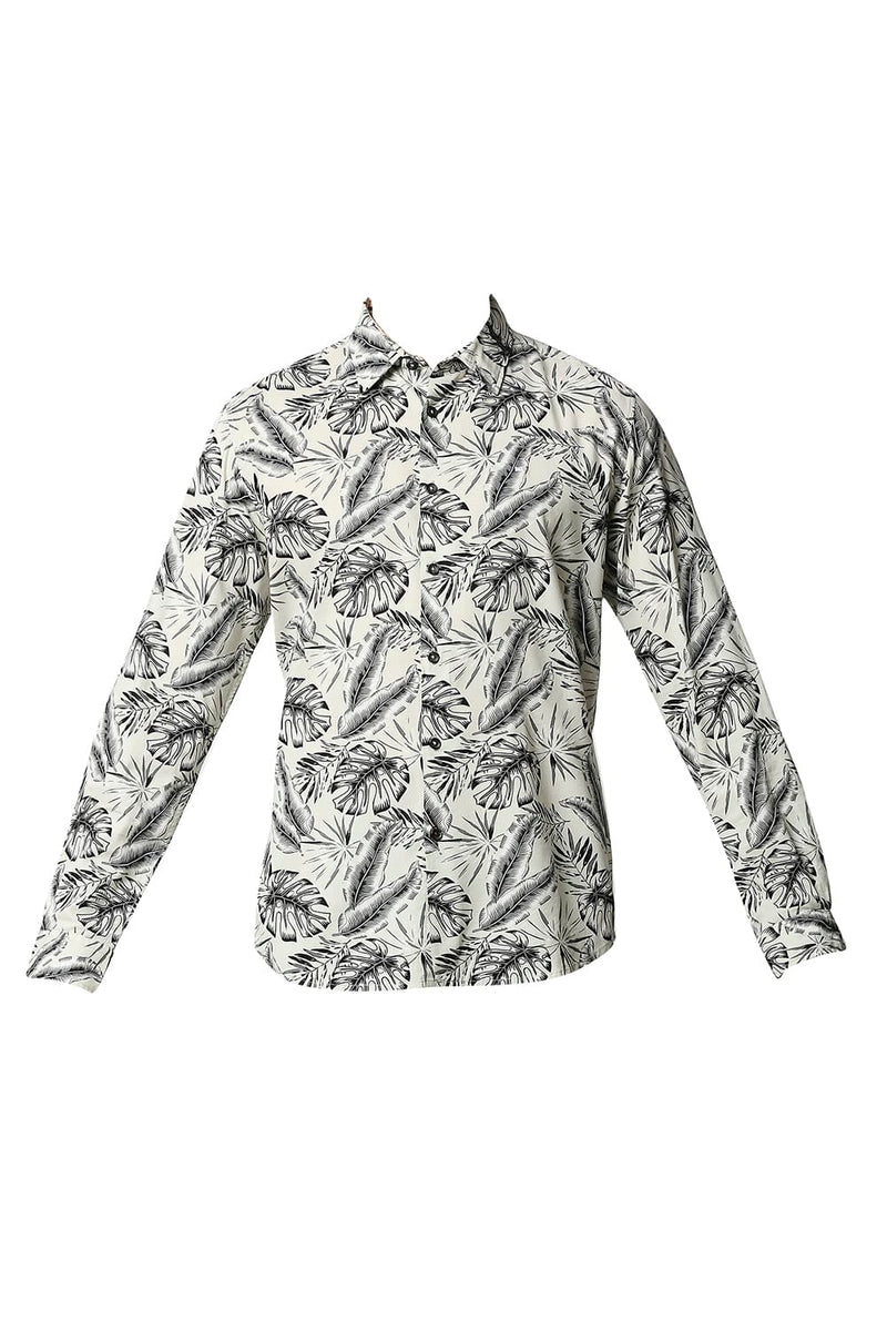 BASICS SLIM FIT COTTON VISCOSE PRINTED SHIRT