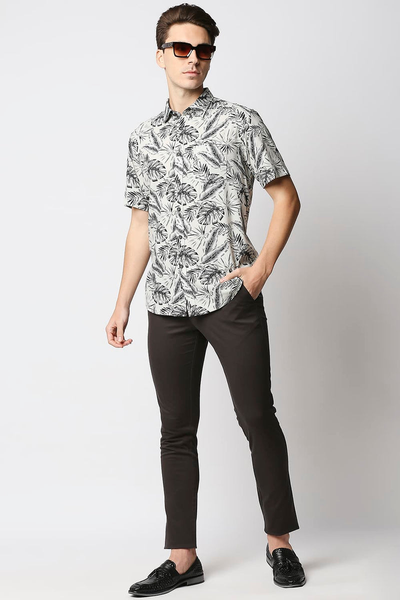 Slim Fit Cotton Viscose Printed Halfsleeves Shirt