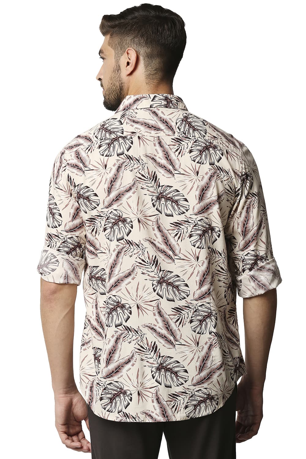 BASICS SLIM FIT COTTON VISCOSE PRINTED SHIRT