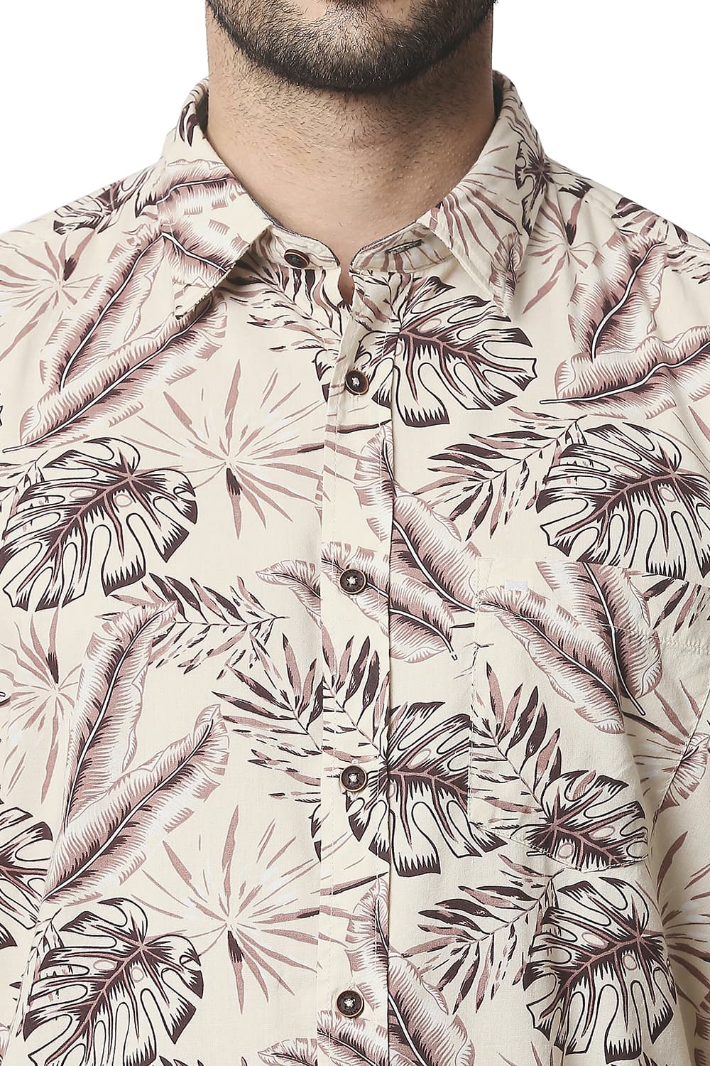 BASICS SLIM FIT COTTON VISCOSE PRINTED HALFSLEEVES SHIRT