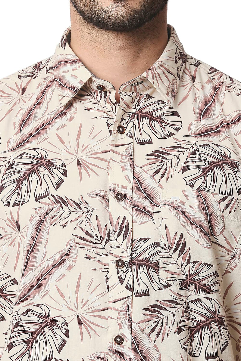 BASICS SLIM FIT COTTON VISCOSE PRINTED HALFSLEEVES SHIRT