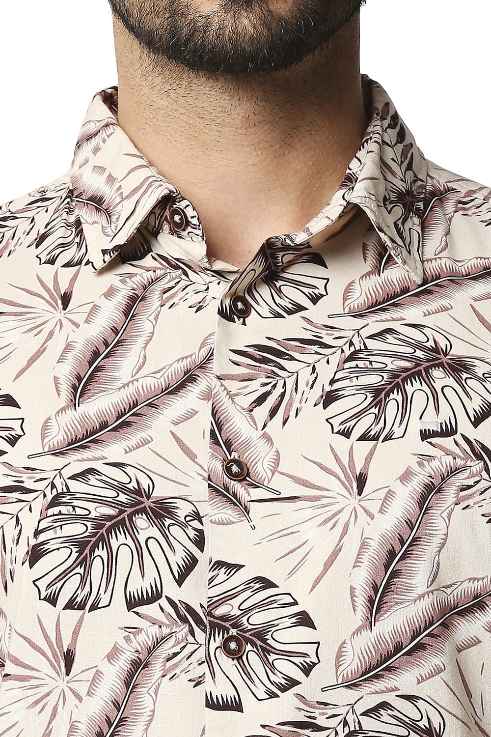 BASICS SLIM FIT COTTON VISCOSE PRINTED SHIRT