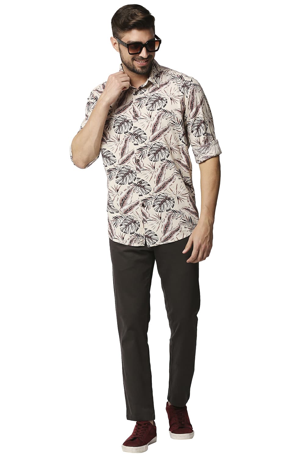 BASICS SLIM FIT COTTON VISCOSE PRINTED SHIRT