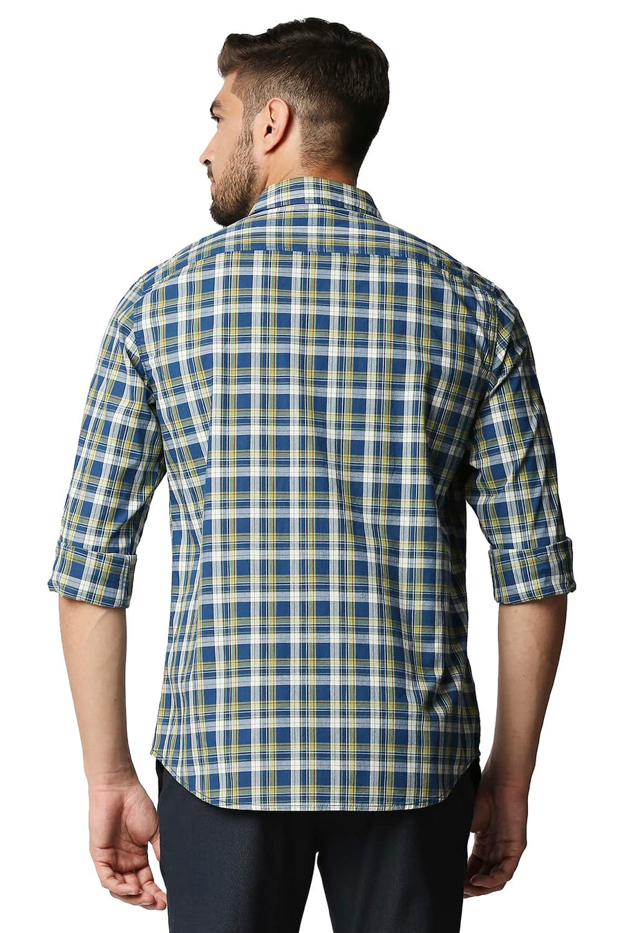 BASICS SLIM FIT DEEPWATER BLUE CHECKS SHIRT