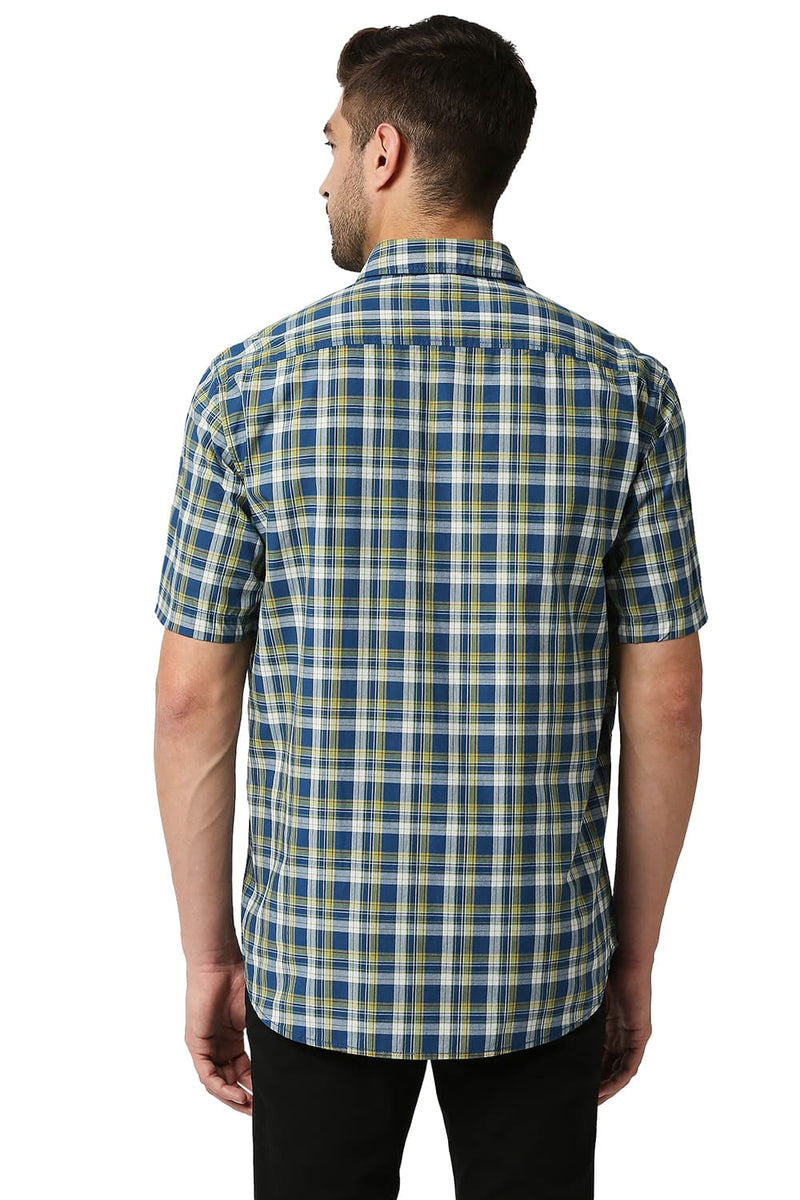 BASICS SLIM FIT CHECKS HALFSLEEVES SHIRT