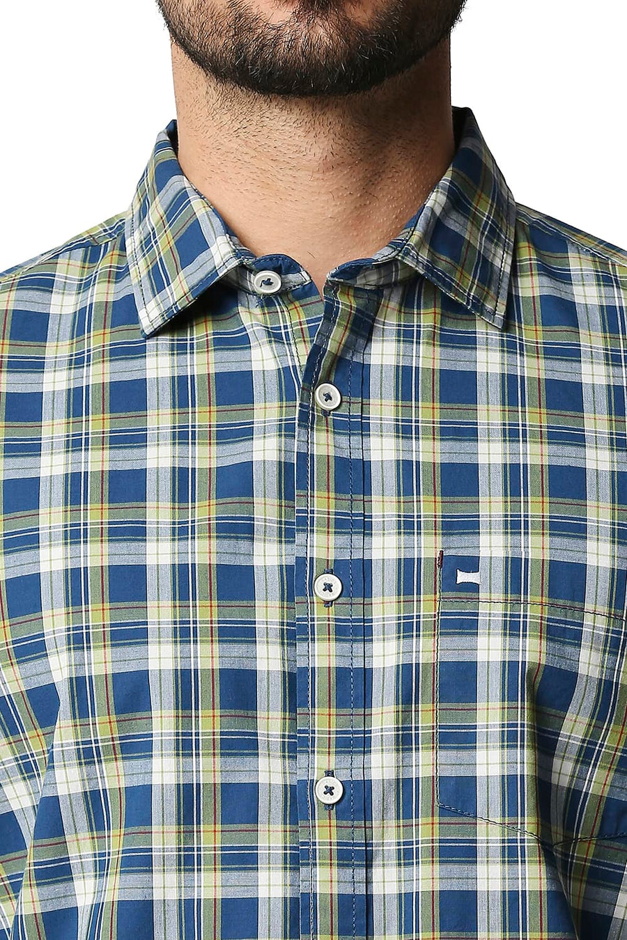 BASICS SLIM FIT DEEPWATER BLUE CHECKS SHIRT