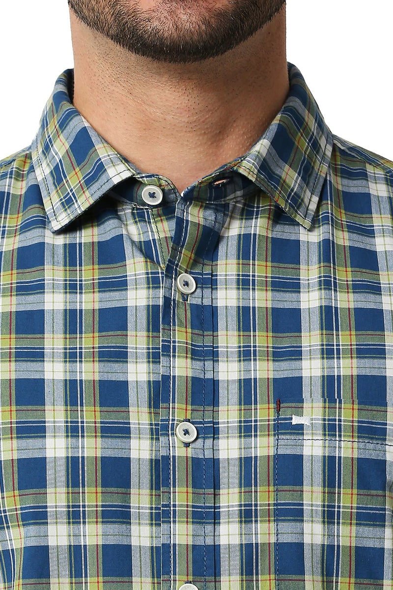 BASICS SLIM FIT CHECKS HALFSLEEVES SHIRT