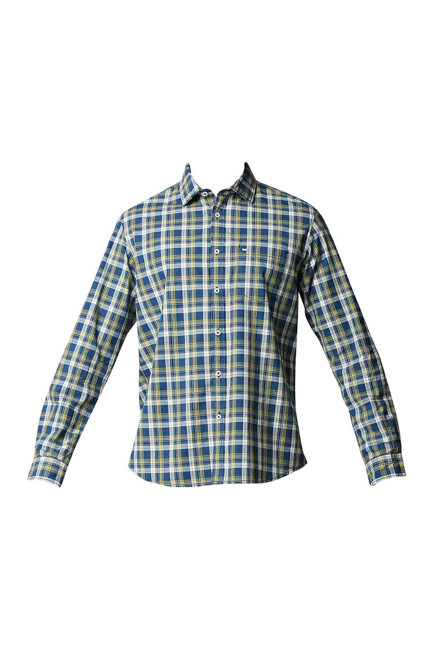 BASICS SLIM FIT DEEPWATER BLUE CHECKS SHIRT