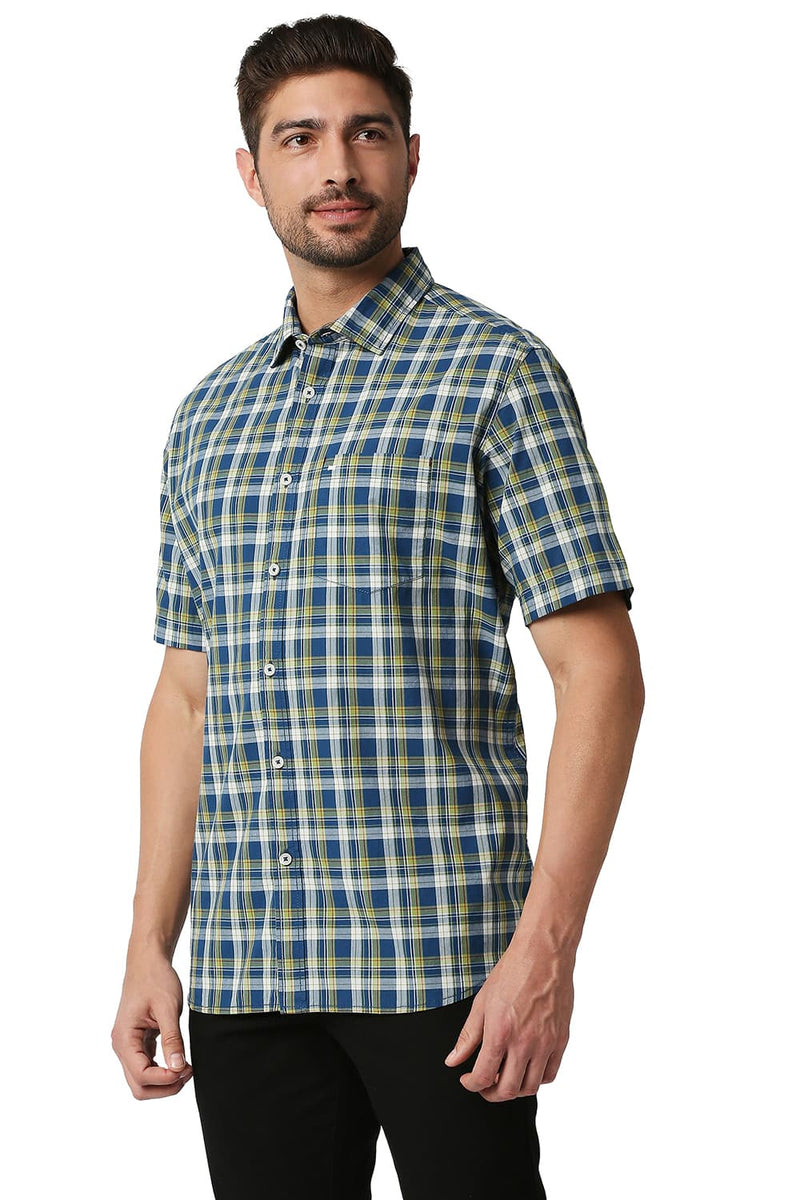 BASICS SLIM FIT CHECKS HALFSLEEVES SHIRT