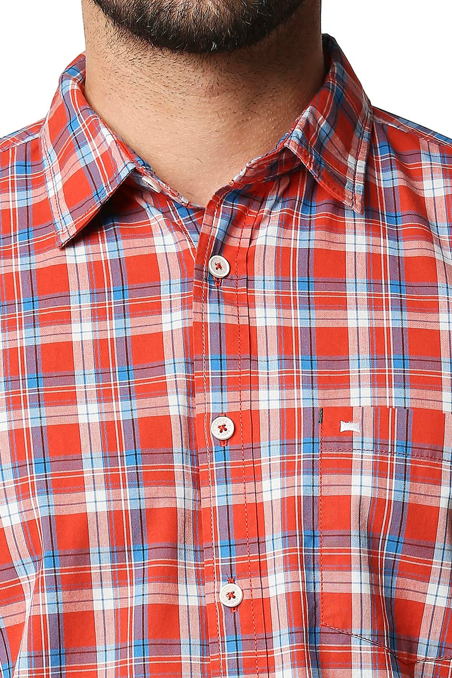 BASICS SLIM FIT SPICY RED CHECKS SHIRT