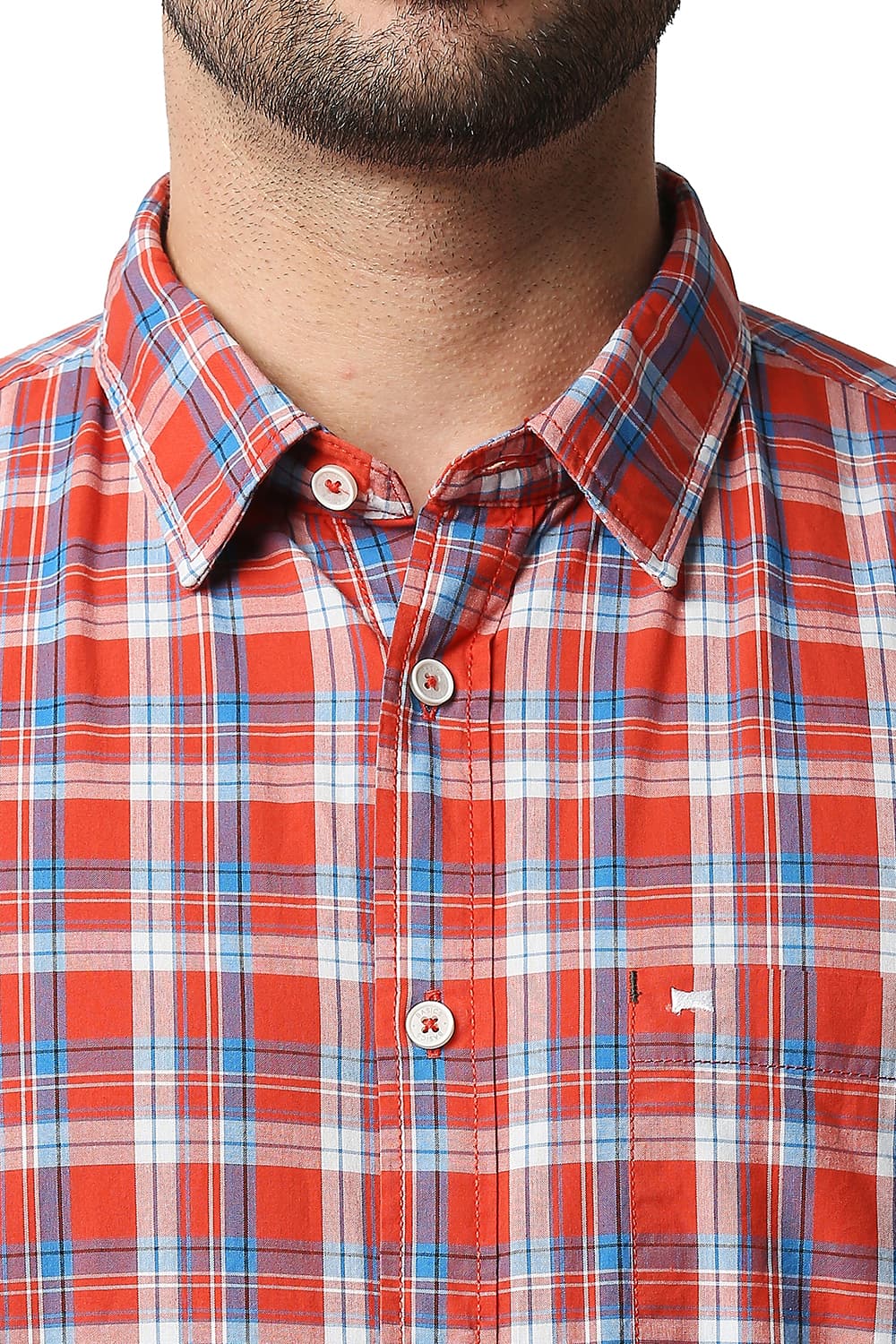 BASICS SLIM FIT CHECKS HALFSLEEVES SHIRT