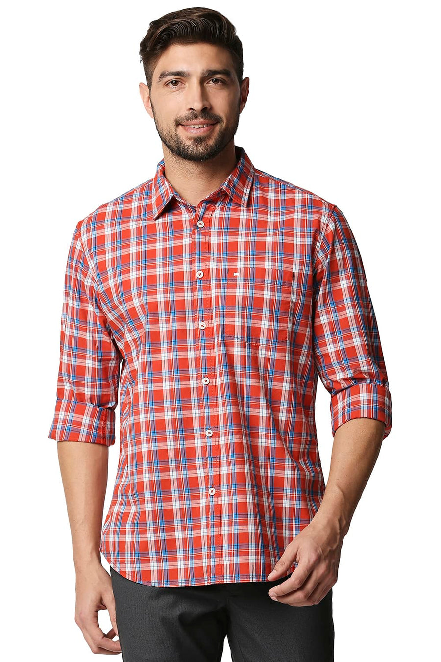 BASICS SLIM FIT SPICY RED CHECKS SHIRT