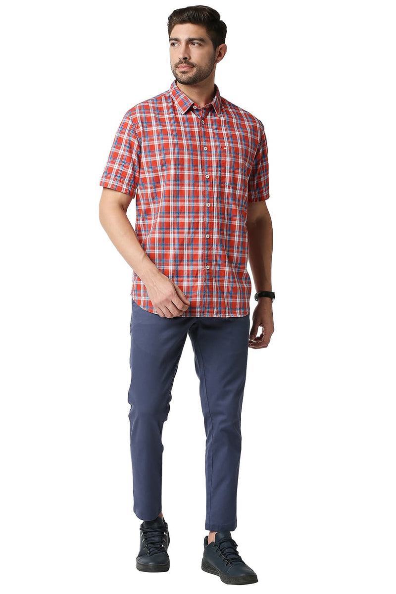 BASICS SLIM FIT CHECKS HALFSLEEVES SHIRT