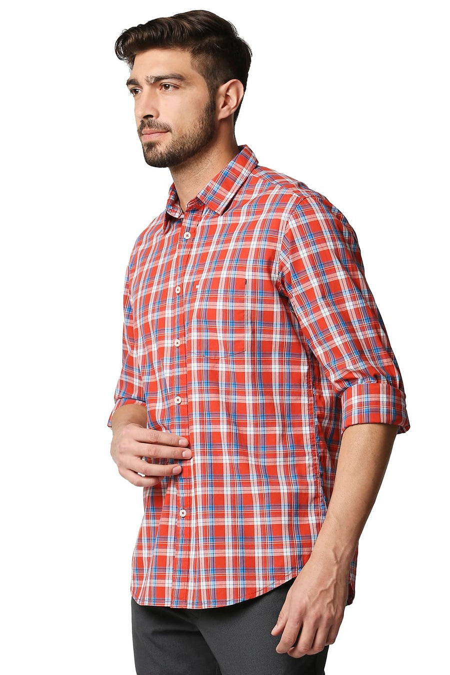BASICS SLIM FIT SPICY RED CHECKS SHIRT