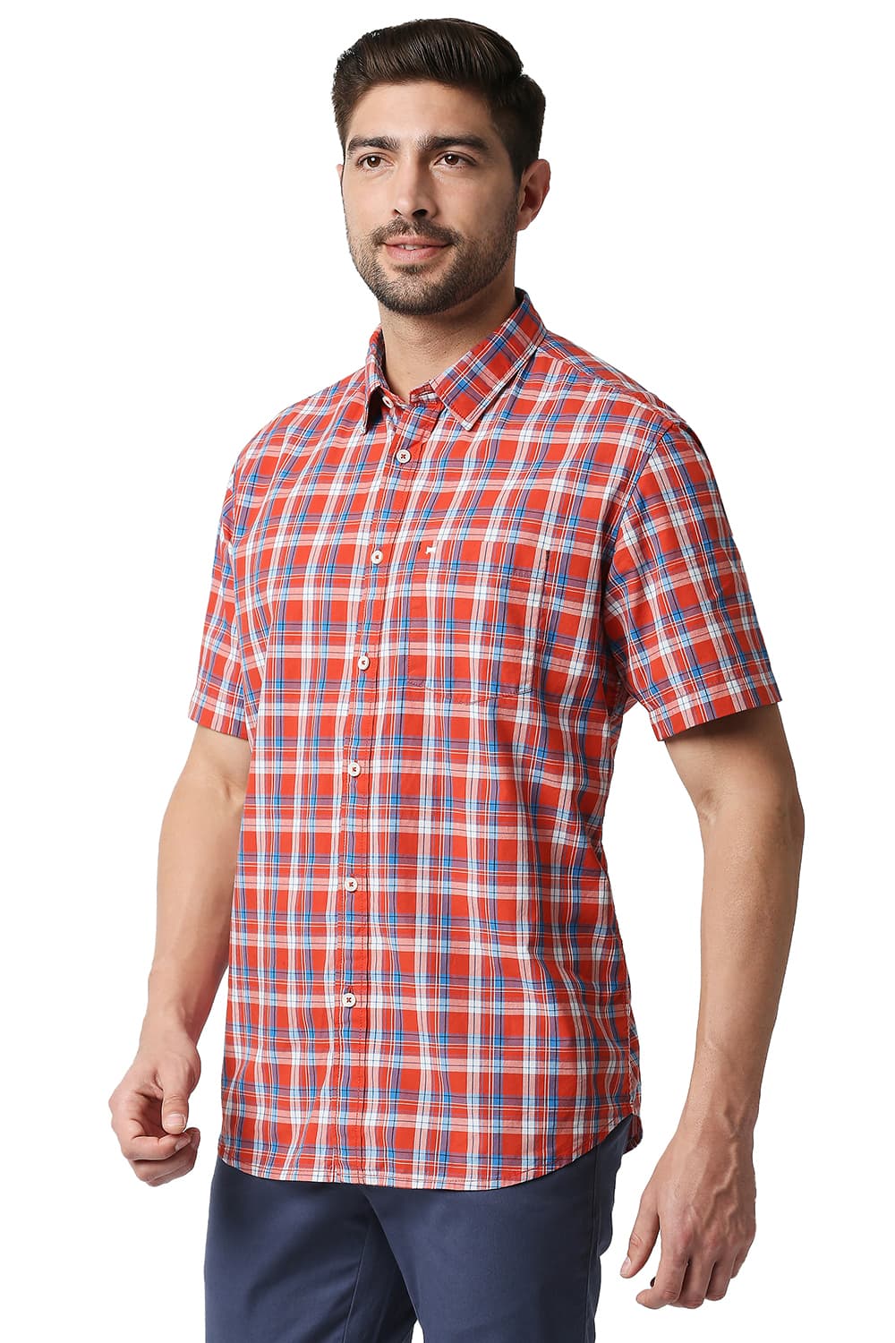 BASICS SLIM FIT CHECKS HALFSLEEVES SHIRT