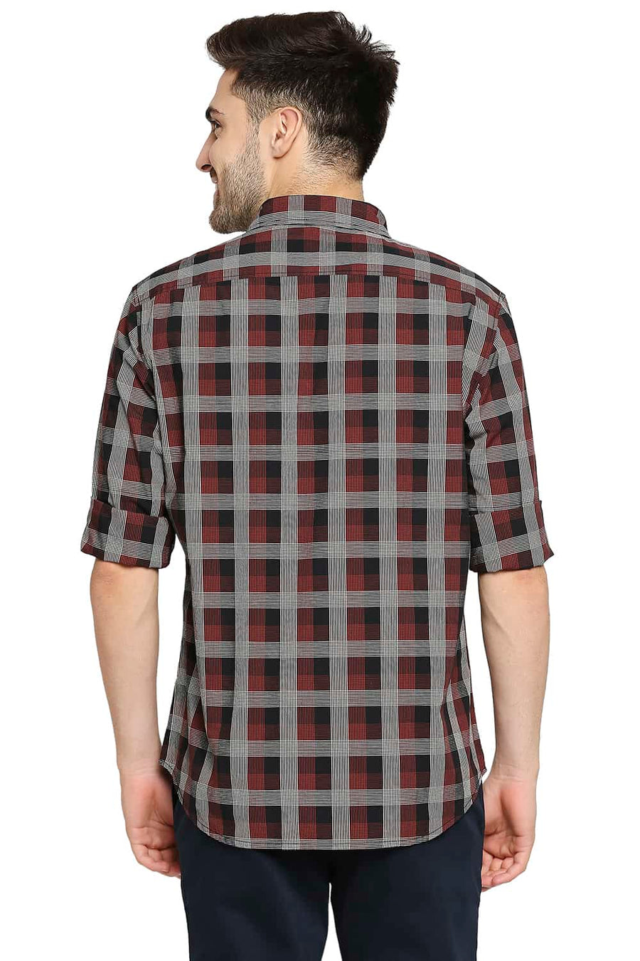 BASICS SLIM FIT CINNABAR RED CHECKS SHIRT