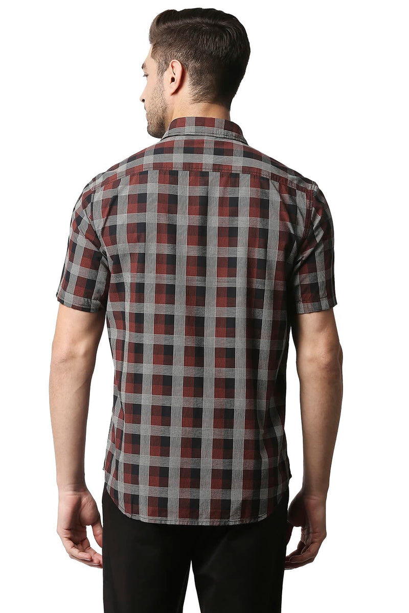 BASICS SLIM FIT CHECKS HALFSLEEVES SHIRT