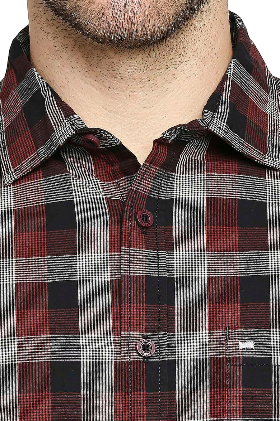 BASICS SLIM FIT CINNABAR RED CHECKS SHIRT