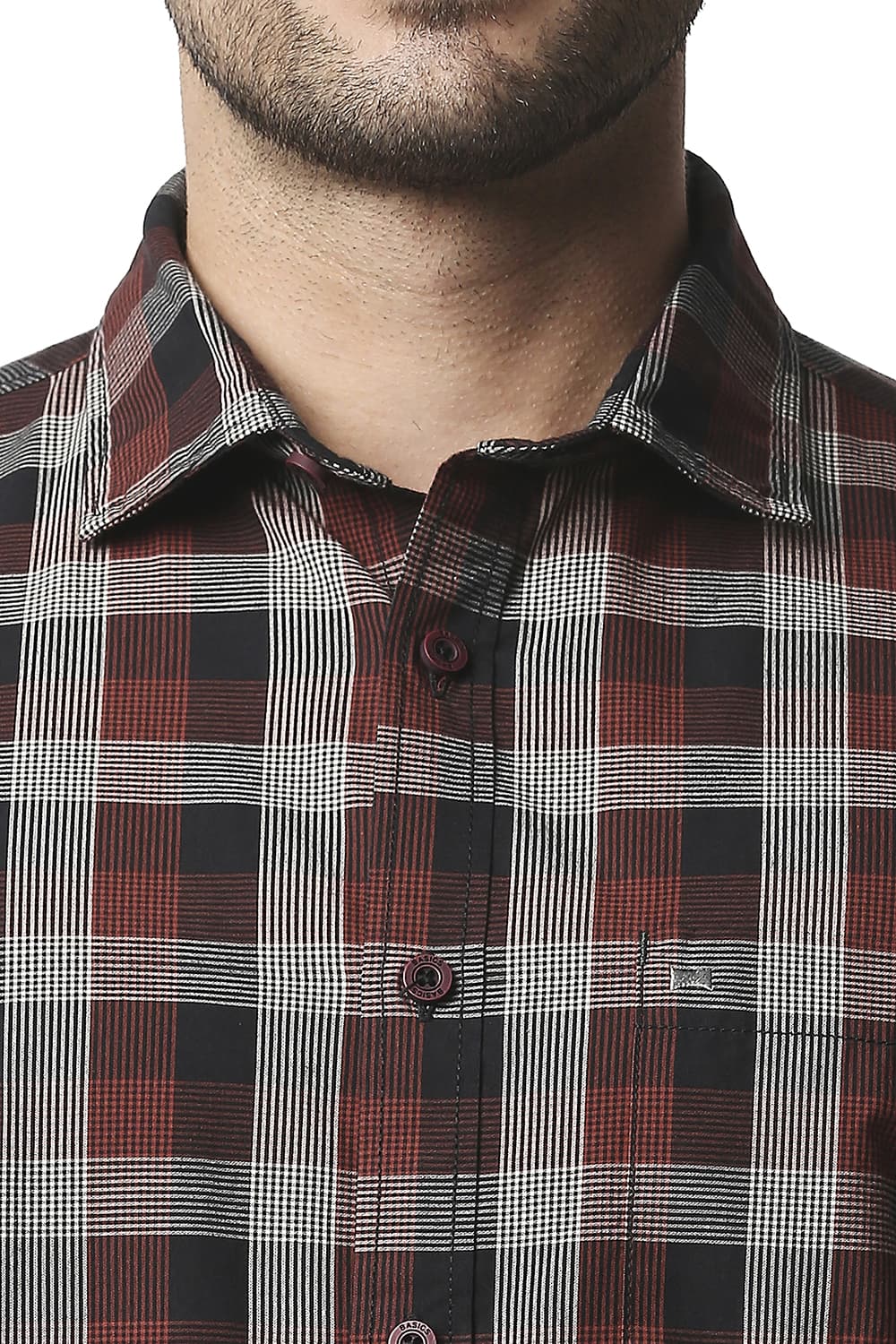 BASICS SLIM FIT CHECKS HALFSLEEVES SHIRT