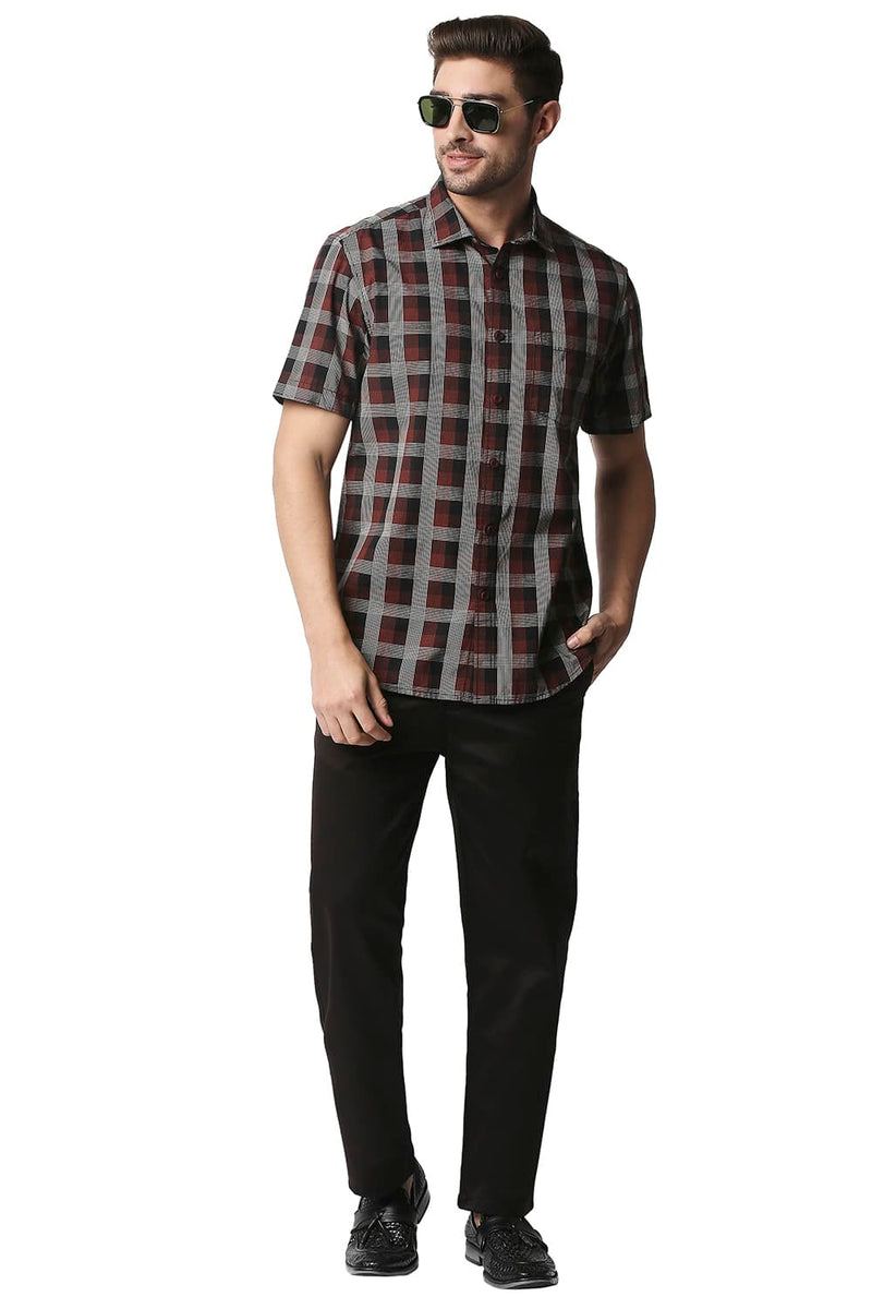 BASICS SLIM FIT CHECKS HALFSLEEVES SHIRT