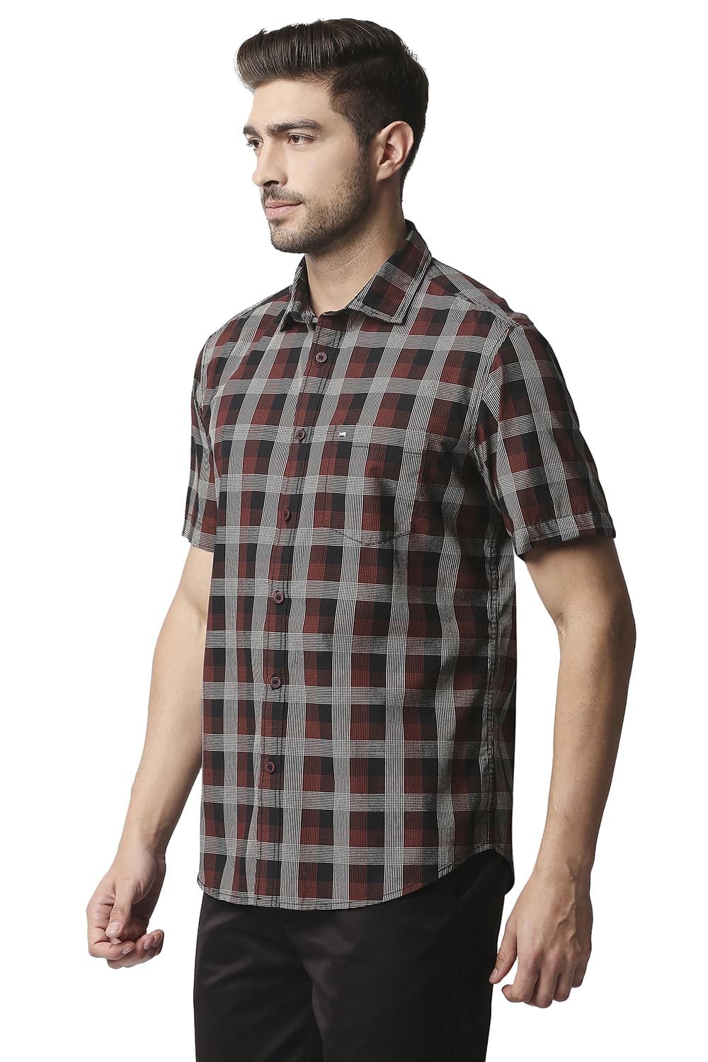 BASICS SLIM FIT CHECKS HALFSLEEVES SHIRT