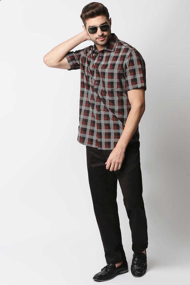 Slim Fit Checks Halfsleeves Shirt