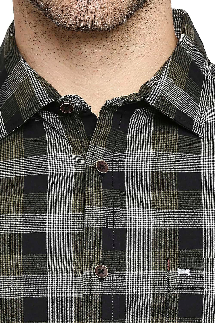 BASICS SLIM FIT GREEN MOSS CHECKS SHIRT
