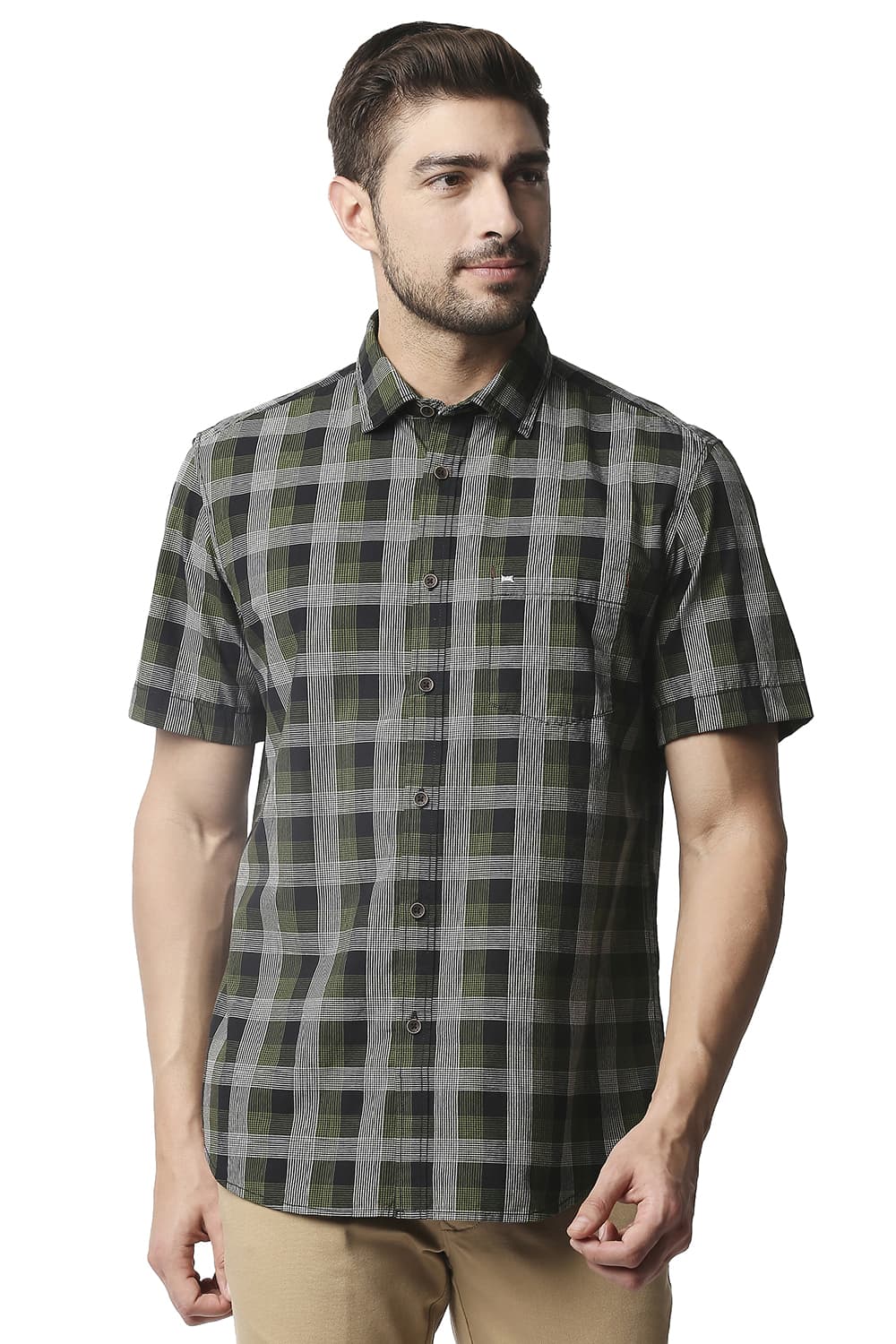 BASICS SLIM FIT CHECKS HALFSLEEVES SHIRT