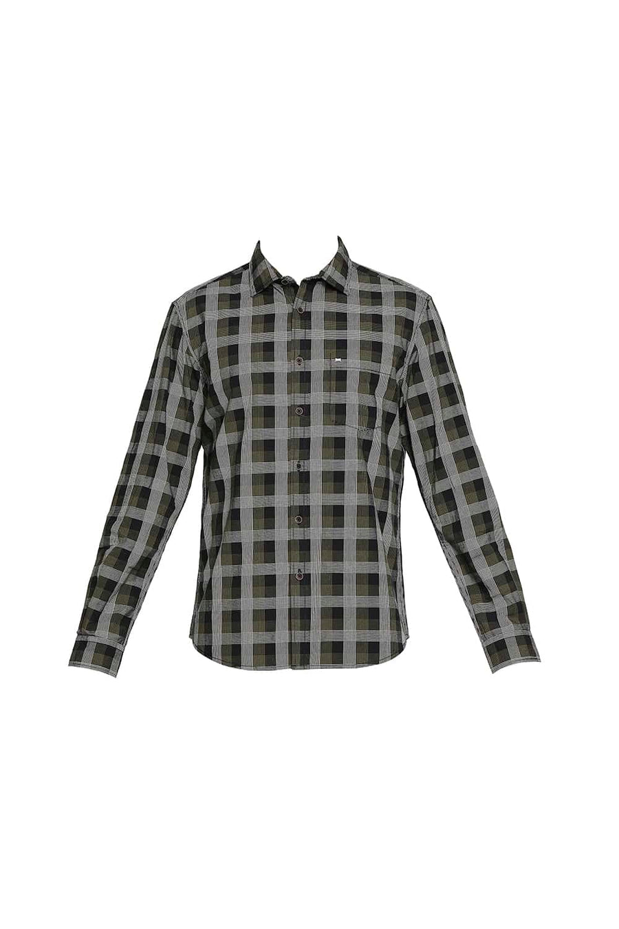 BASICS SLIM FIT GREEN MOSS CHECKS SHIRT