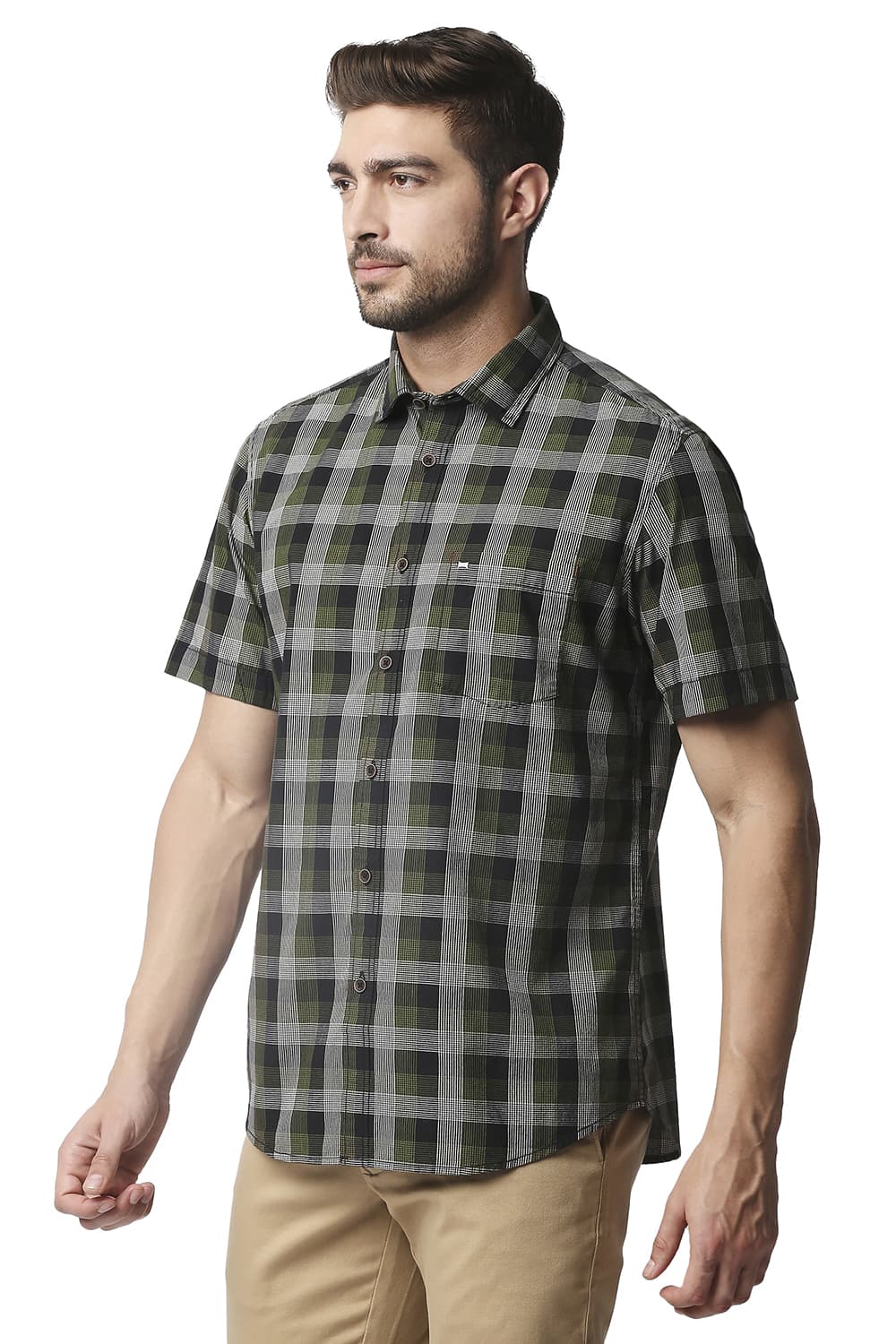 BASICS SLIM FIT CHECKS HALFSLEEVES SHIRT