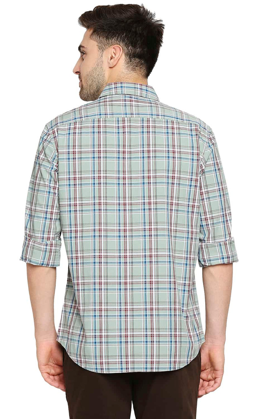 BASICS SLIM FIT SAGE GREEN CHECKS SHIRT
