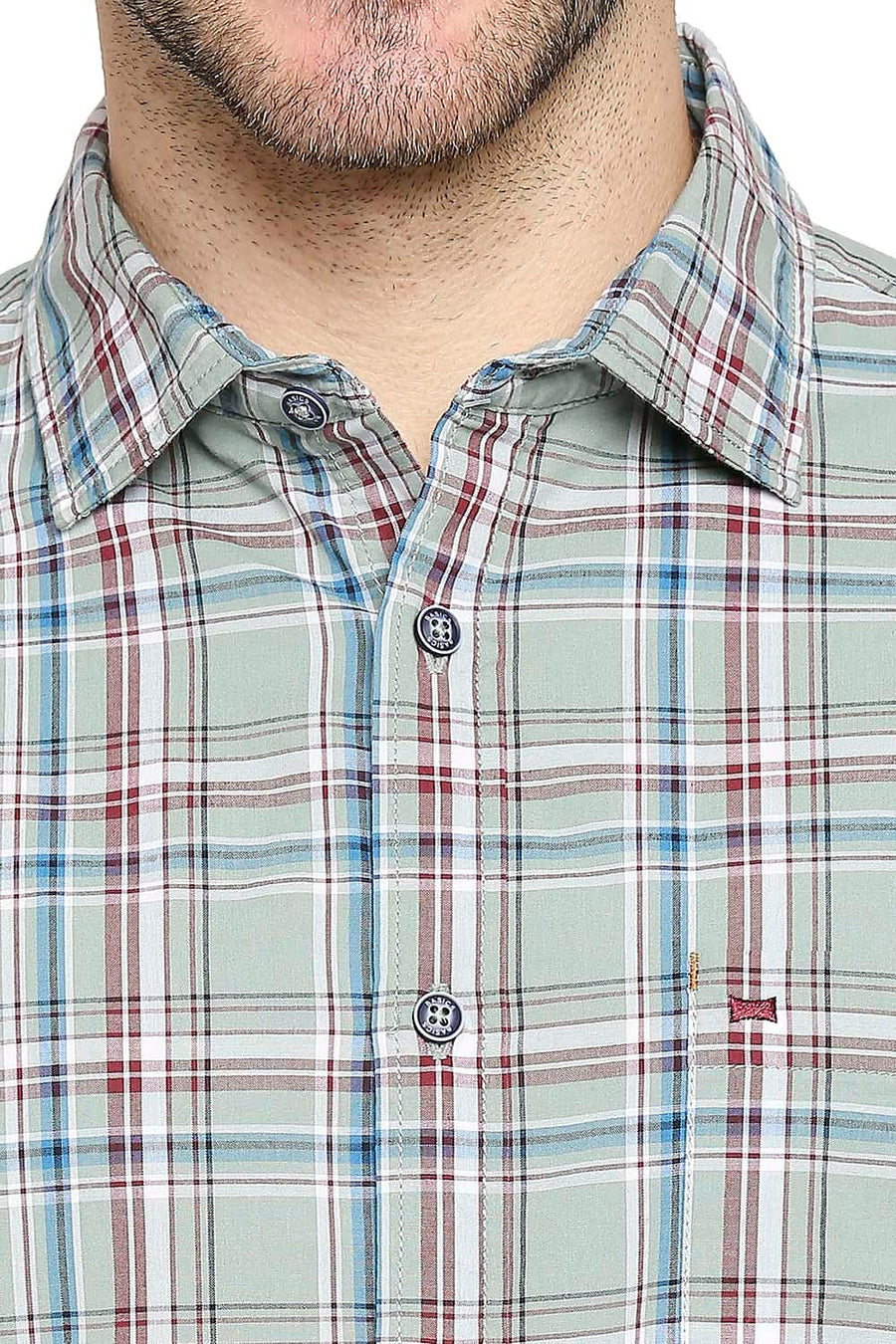 BASICS SLIM FIT SAGE GREEN CHECKS SHIRT