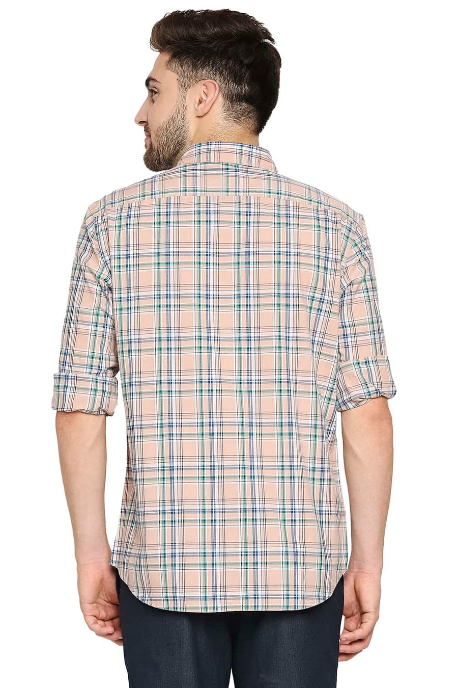 BASICS SLIM FIT MAPLE PEACH CHECKS SHIRT