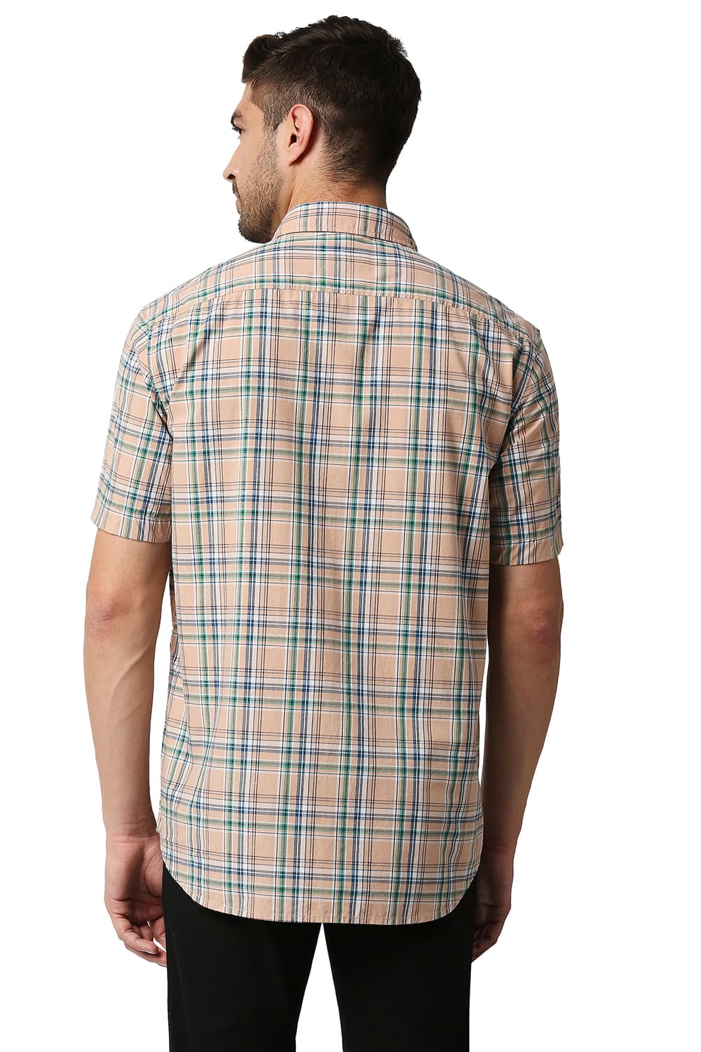 BASICS SLIM FIT CHECKS HALFSLEEVES SHIRT