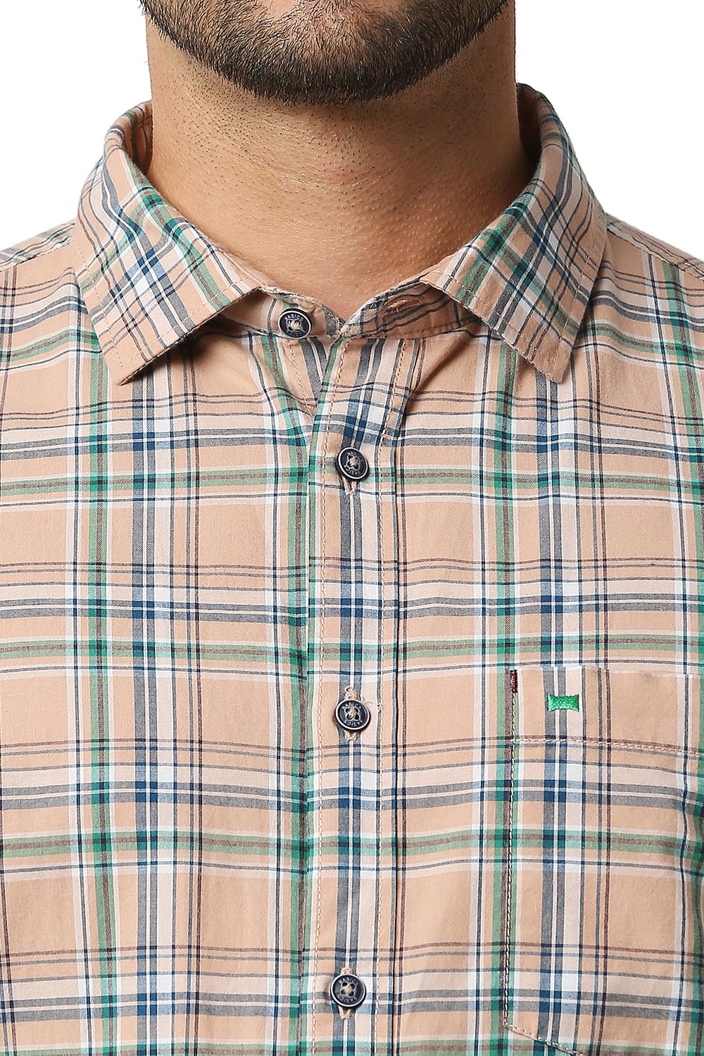 BASICS SLIM FIT CHECKS HALFSLEEVES SHIRT