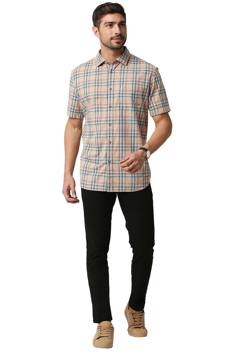 BASICS SLIM FIT CHECKS HALFSLEEVES SHIRT