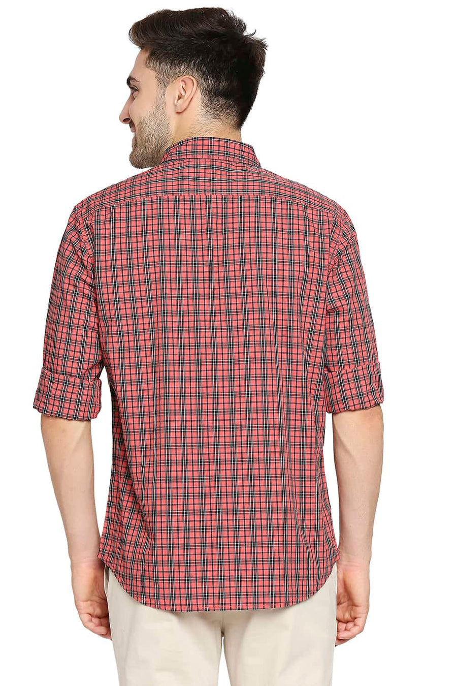 BASICS SLIM FIT CRANBERRY RED CHECKS SHIRT