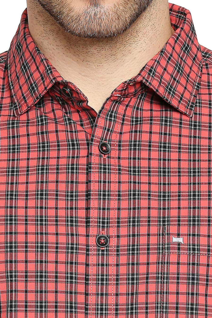 BASICS SLIM FIT CRANBERRY RED CHECKS SHIRT