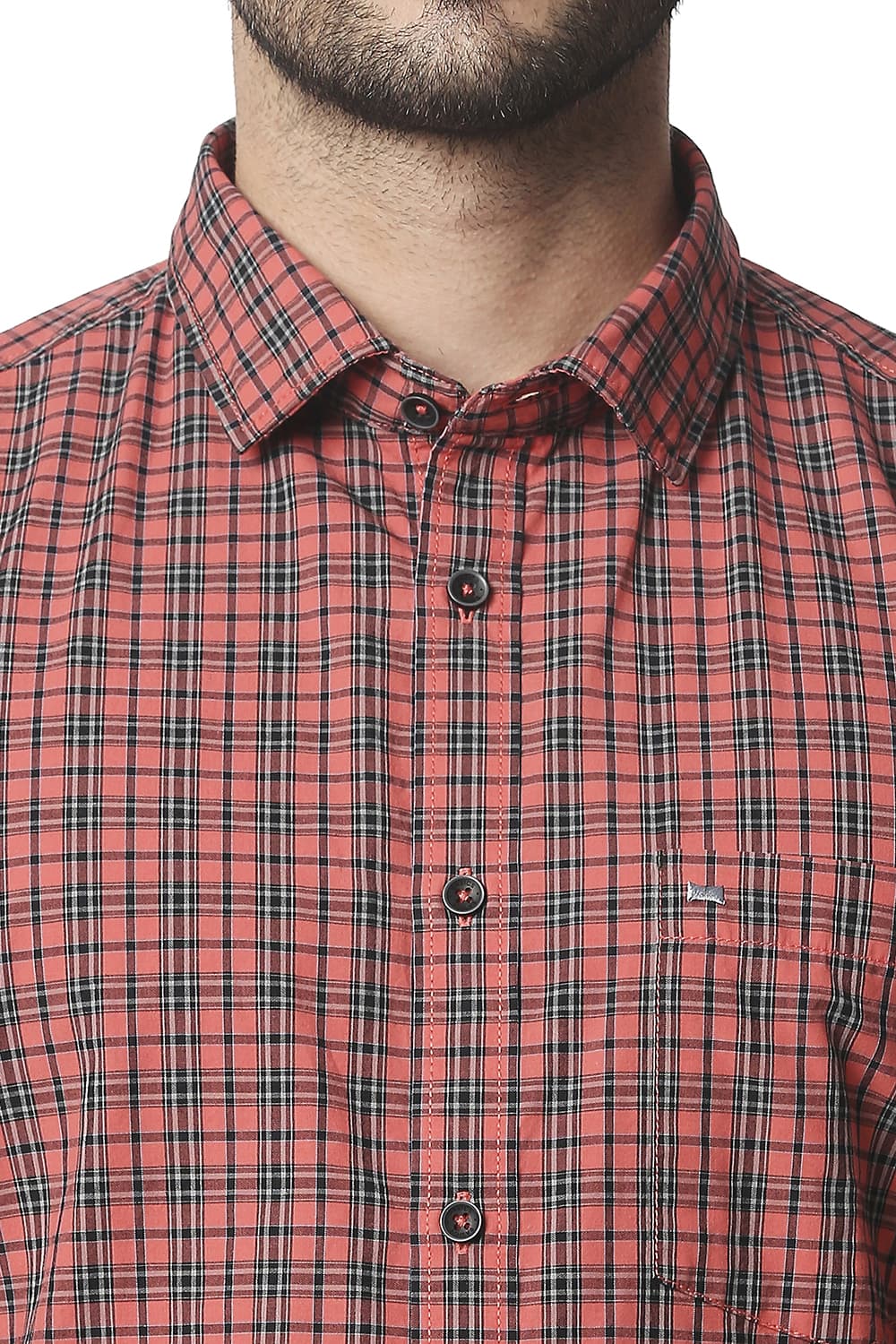 BASICS SLIM FIT CHECKS HALFSLEEVES SHIRT