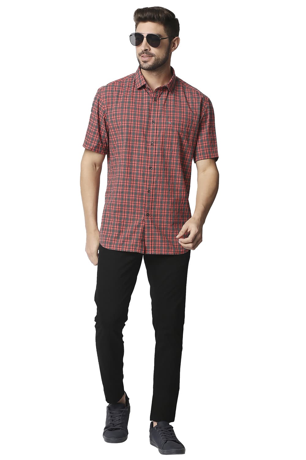 BASICS SLIM FIT CHECKS HALFSLEEVES SHIRT