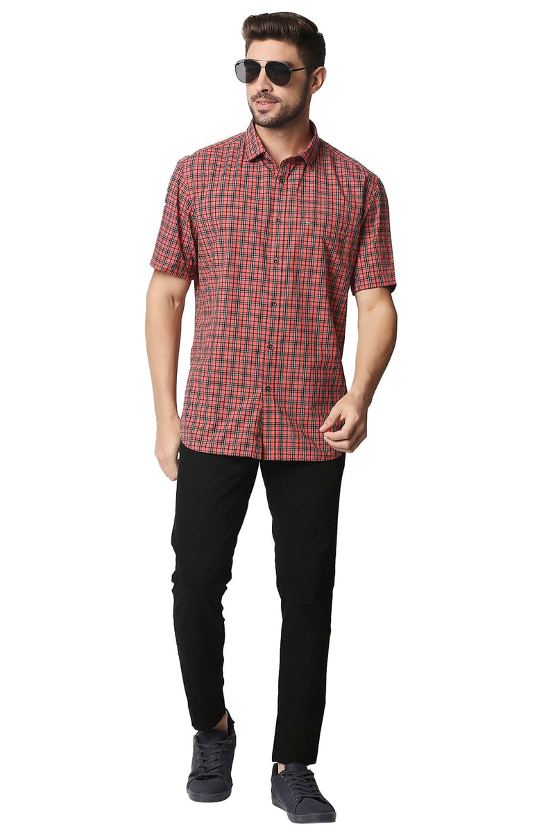 BASICS SLIM FIT CHECKS HALFSLEEVES SHIRT