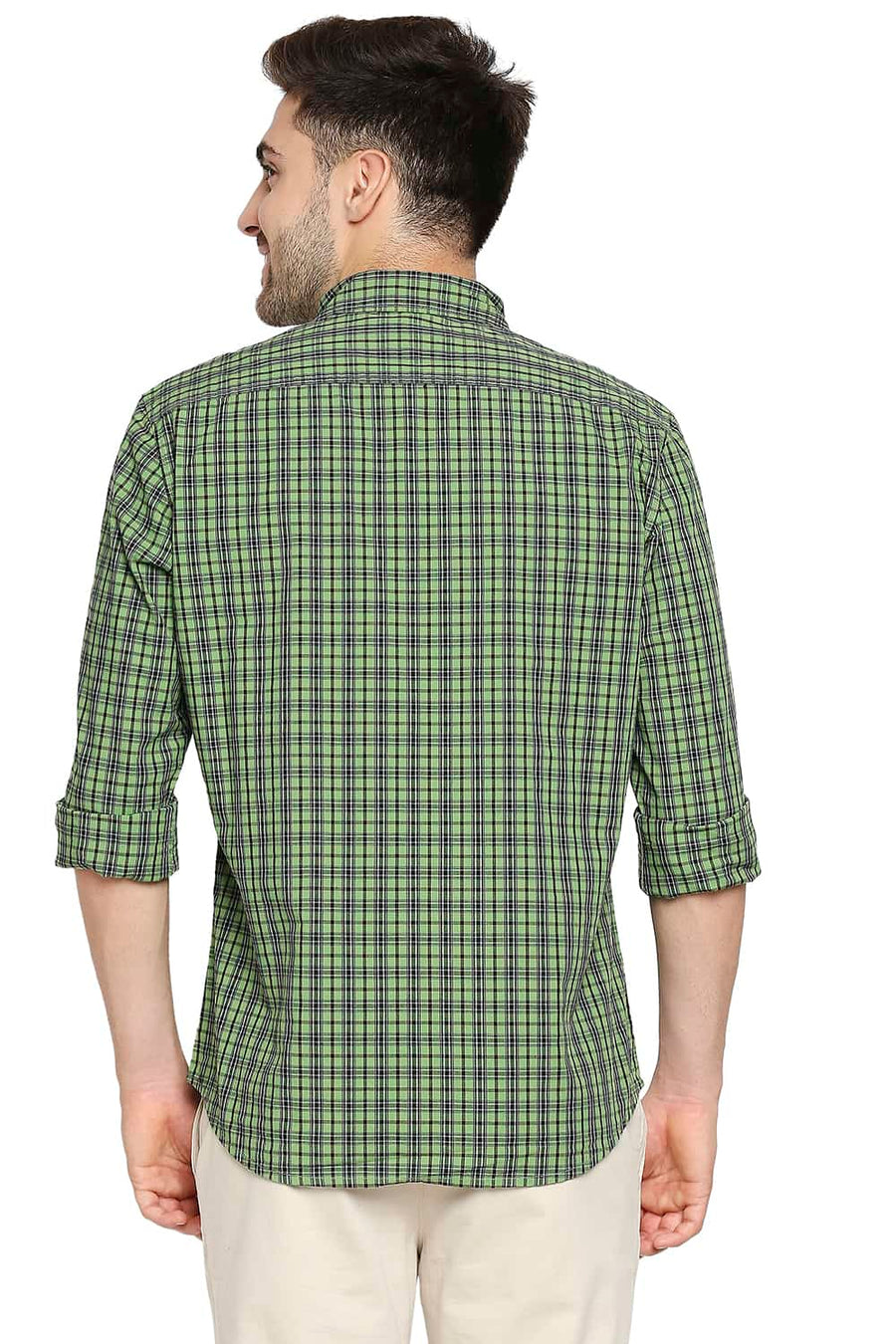 BASICS SLIM FIT CAMPSITE GREEN CHECKS SHIRT