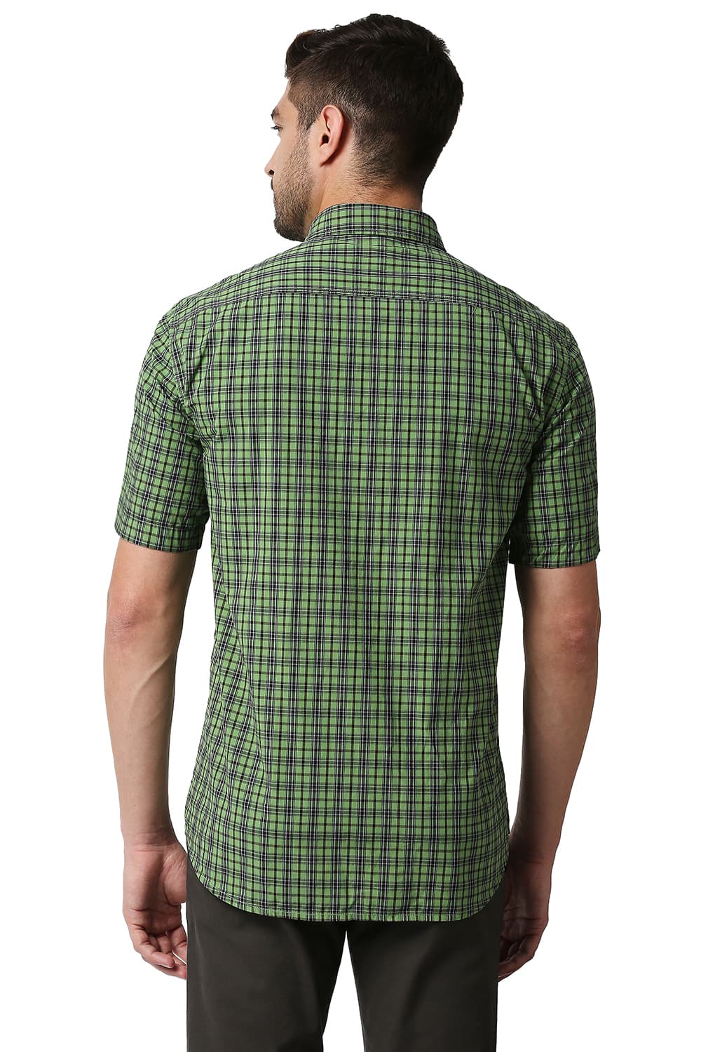 BASICS SLIM FIT CHECKS HALFSLEEVES SHIRT