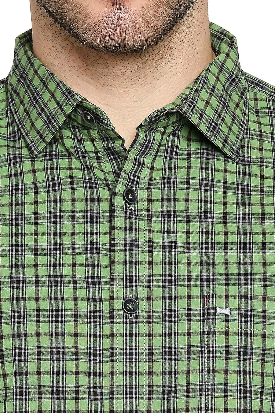 BASICS SLIM FIT CAMPSITE GREEN CHECKS SHIRT