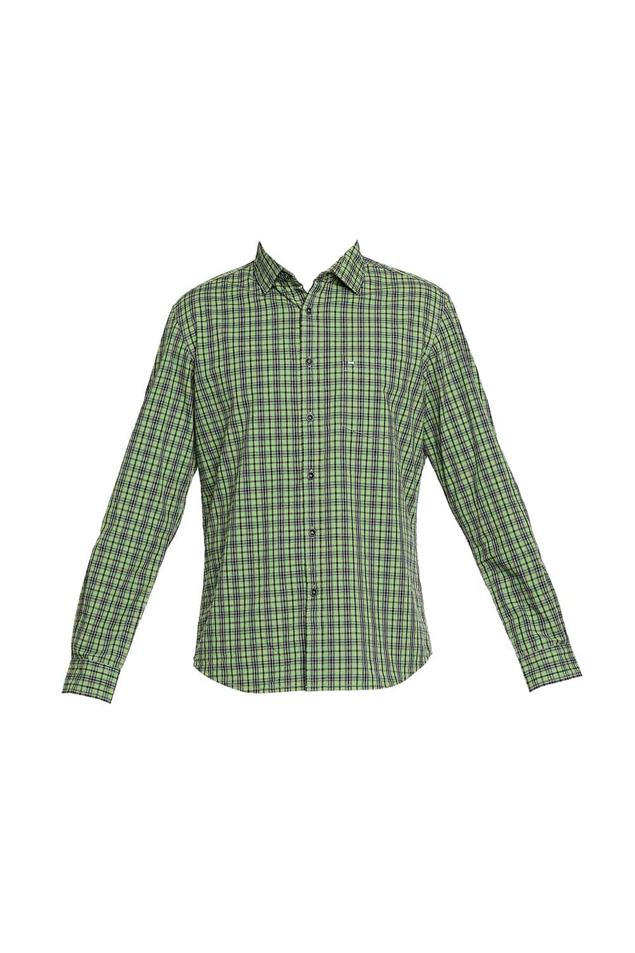 BASICS SLIM FIT CAMPSITE GREEN CHECKS SHIRT