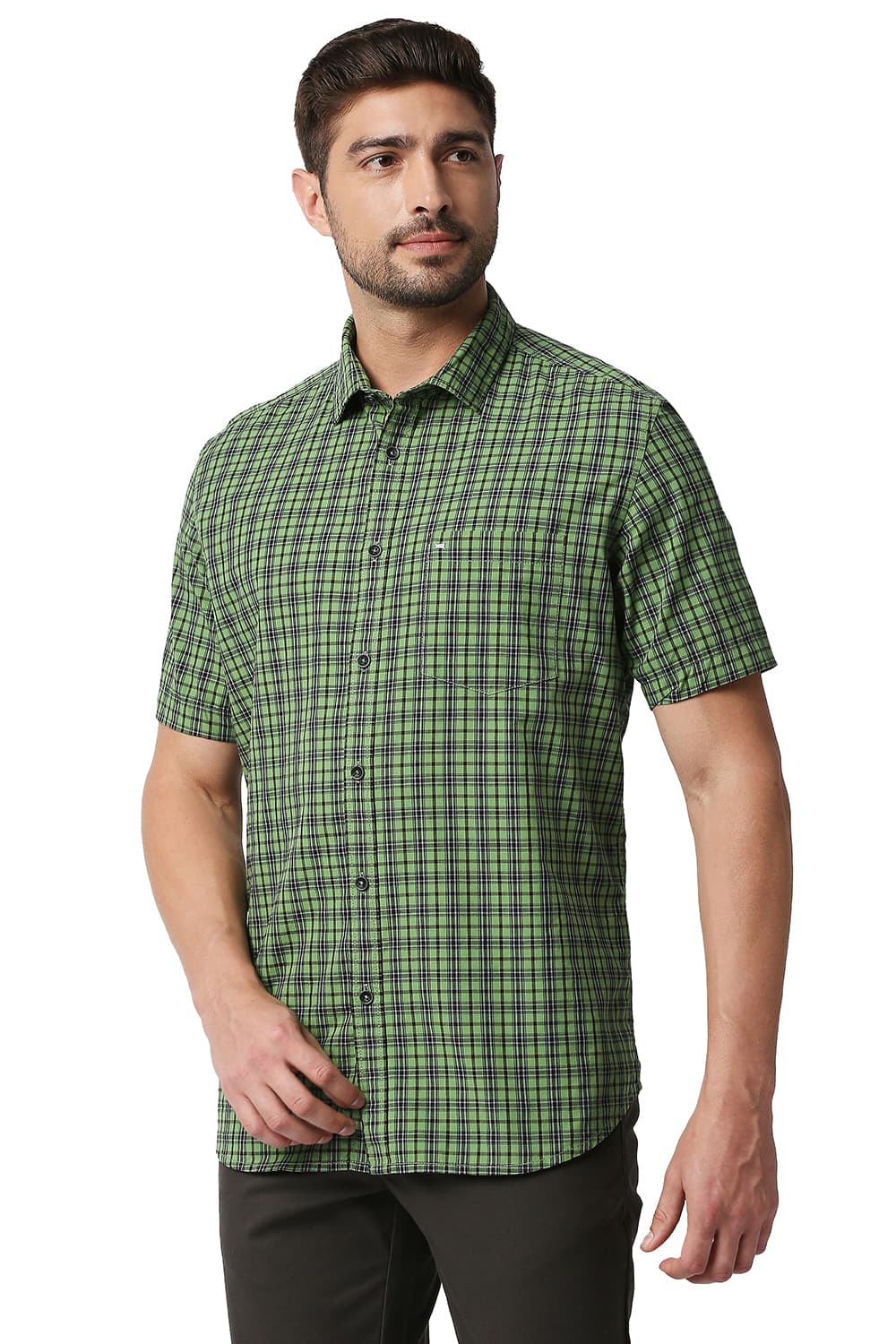 BASICS SLIM FIT CHECKS HALFSLEEVES SHIRT