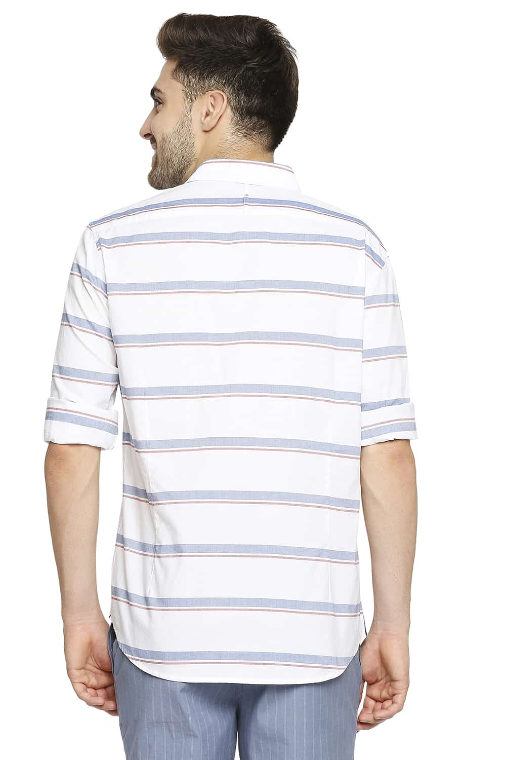 BASICS SLIM FIT OXFORD HORIZONTAL STRIPE SHIRT