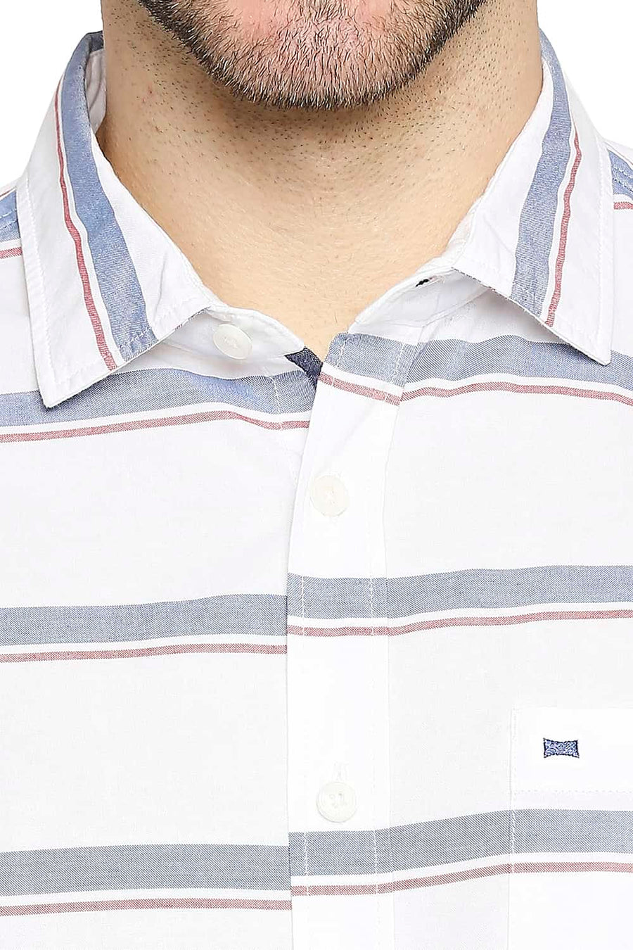 BASICS SLIM FIT BLUE HORIZON OXFORD HORIZONTAL STRIPE SHIRT