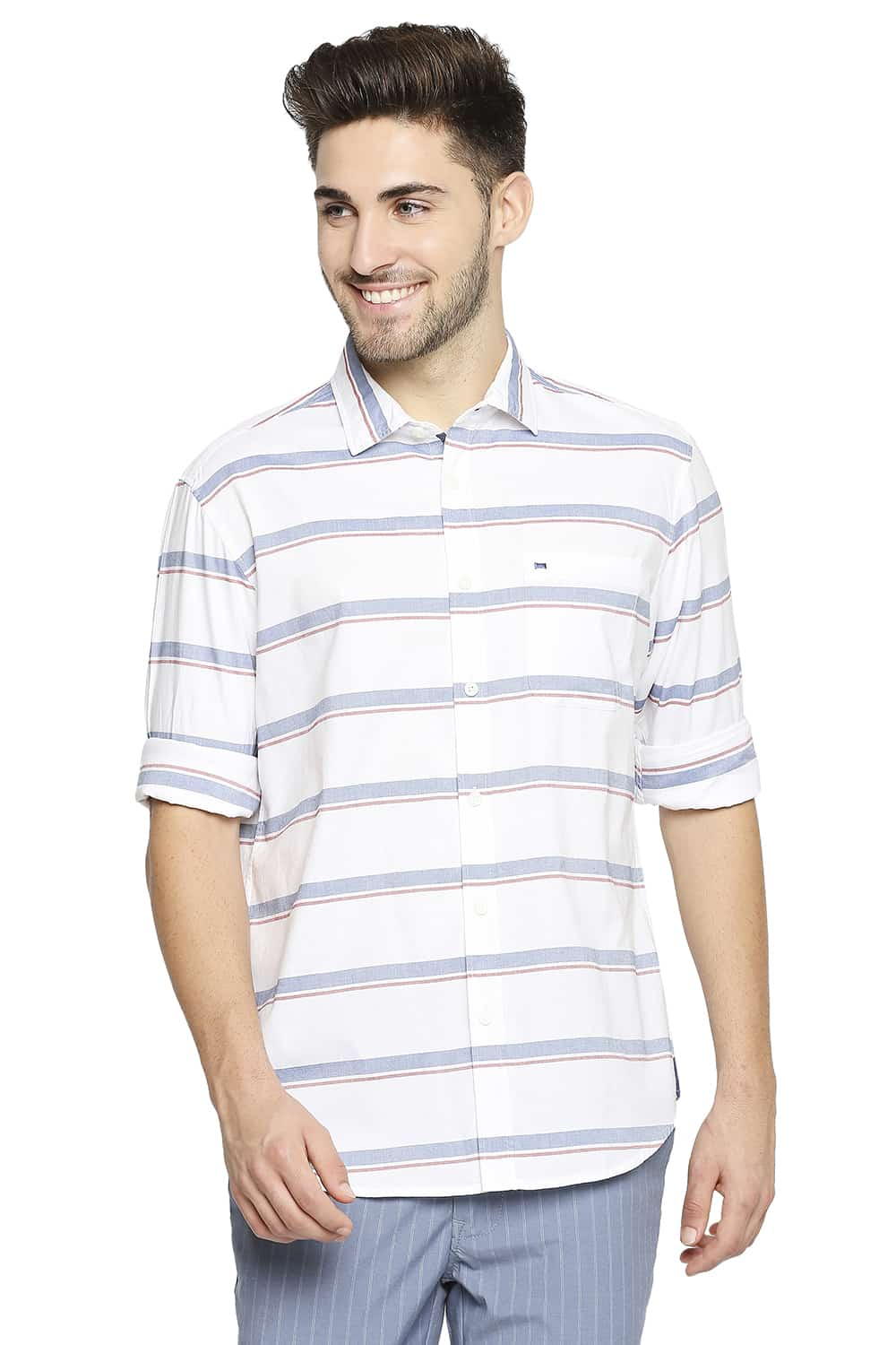 BASICS SLIM FIT OXFORD HORIZONTAL STRIPE SHIRT