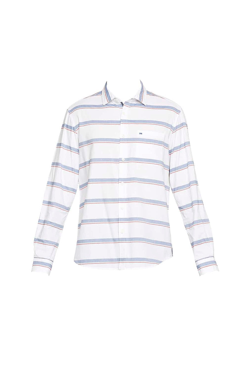 BASICS SLIM FIT OXFORD HORIZONTAL STRIPE SHIRT